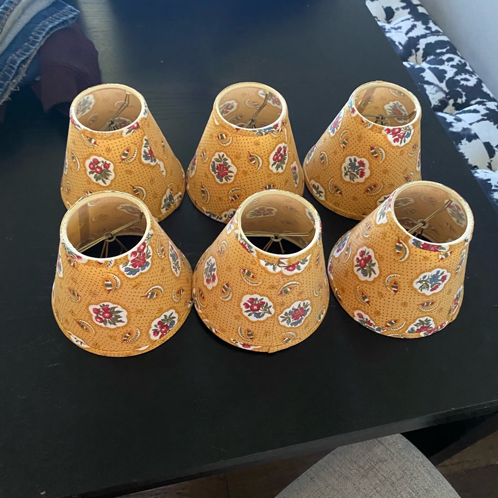 French Provencial Vintage Yellow Floral Golden Lampshades (6).
